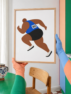 Blue Runner — 30×40 cm print in an oak frame, styled room view.