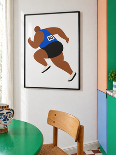 Blue Runner — 60×80 cm print in a black frame, styled room view.
