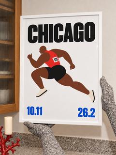 Chicago Marathon 26.2 — 30×40 cm print in a white frame, styled room view.