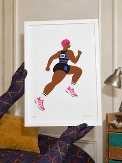 Pink Runner — 30×40 cm print in a white frame, styled room view.