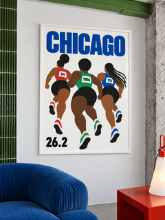 RGB Runners Chicago 26.2 — 60×80 cm print in a white frame, styled room view.