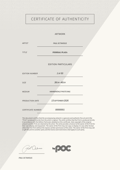 Federal Plaza — Certificate of Authenticity
