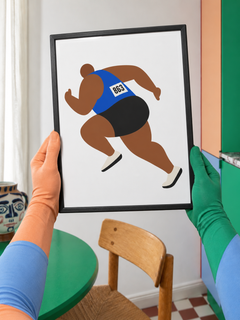 Blue Runner — 21×30 cm print in a black frame, styled room view.