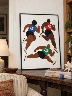 Fly Brothers — 42×59 cm print in a black frame, styled room view.