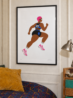 Pink Runner — 60×80 cm print in a black frame, styled room view.