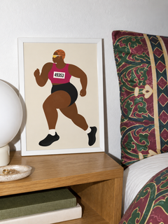 Run Auntie D Run in a white frame on a bedside table beside Amalfi Burgundy bedding