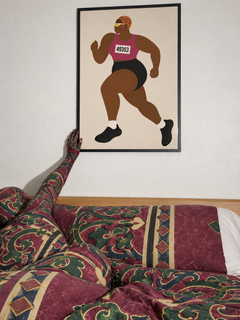 Run Auntie D Run in a black frame being adjusted by an Amalfi Burgundy morphsuit figure